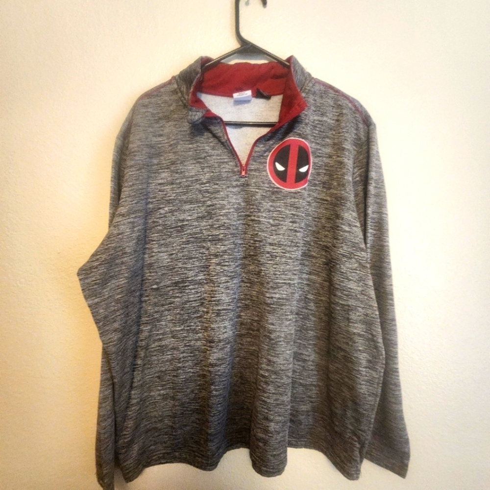 Gray and Red Deadpool Quarter-Zip Pullover